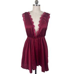 Y2K Slip Dress Womens Medium Red Medium Satin Lace Whimsigoth Vamp Dark Coquette